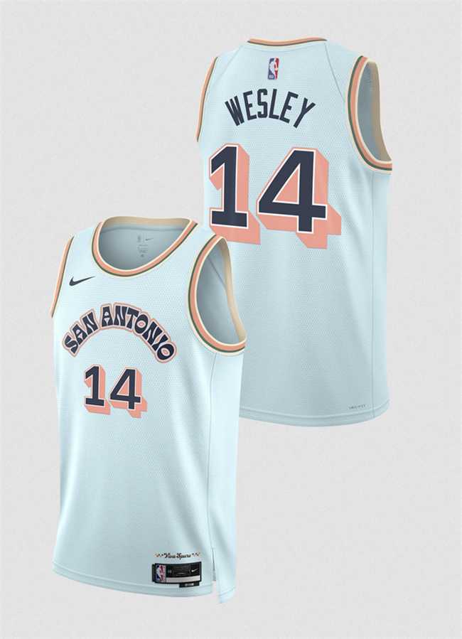 Mens San Antonio Spurs #14 Blake Wesley Light Blue 2024-25 City Edition Stitched Jersey Dzhi